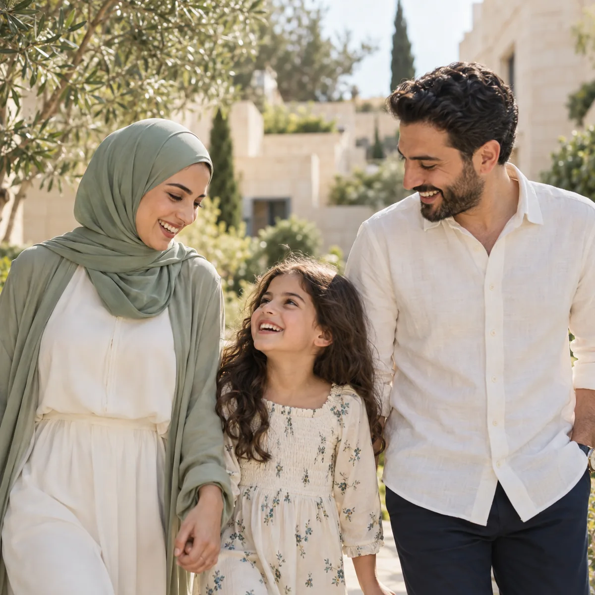 مشهد توضيحي لعائلة تشارك لحظة دافئة في حديقة